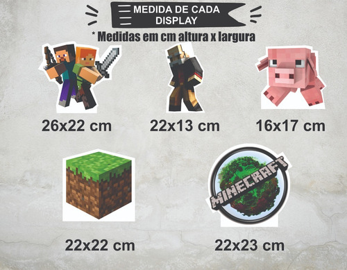 Kit Painel Poli Banner + Displays Festa Minecraft
