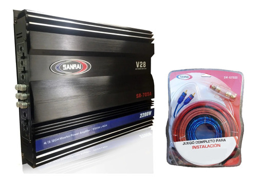 Combo Potencia Sanrai 2200w X4 Ch + Kit De Cable 8 Gauge