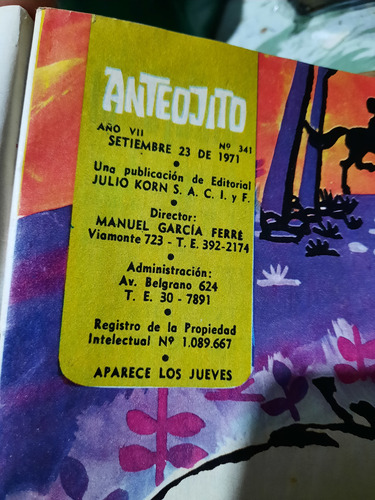 Revista Anteojito N° 341 Con Autoadhesivos Año 1971 (Usado)