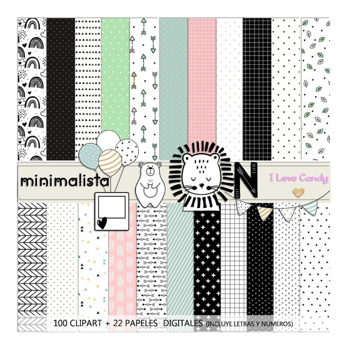 Kit Digital Minimalista Escandinavo Papeles + Clipart