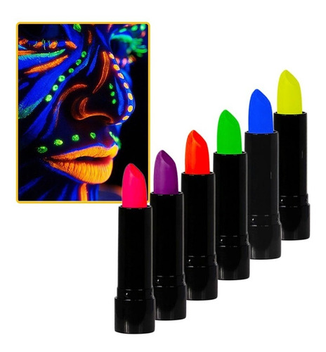 Pack 6 Uds Lápiz Labial Decoración Fiesta Flúor Fluorescente