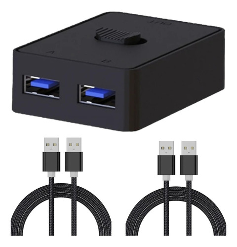 Conmutador Usb 3.0 + 2 Cables Comparte Dispositivos En 2 Pc Color Negro