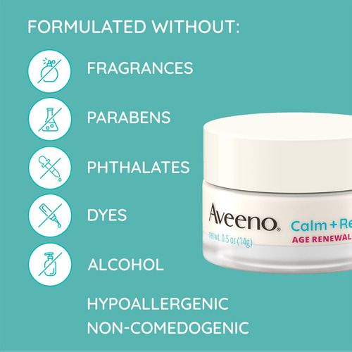Aveeno Calm + Restore Eye Gel Age Renewal 0.5 Oz 14 G Sensitive Skin Sin Fragancia, Con Vitamina B3, Extracto De Avena Y Arándano, Mejora El Aspecto De Las Arrugas Y Las Patas De Gallo.