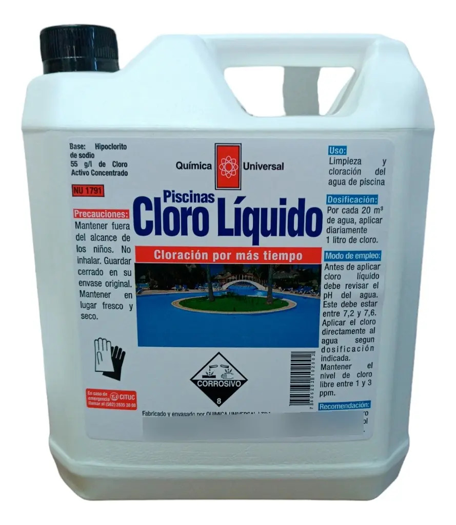 Cloro Líquido Quimica Universal 5L Piscinas Desinfección Alguicida