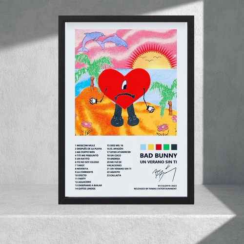 Cuadro Decorativo Bad Bunny, Un Verano Sin Ti - A3 30x40 Rojo Negro