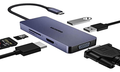 Hub Usb C 6 En 1: Adaptador Multifunción Con Hdmi Y Vga
