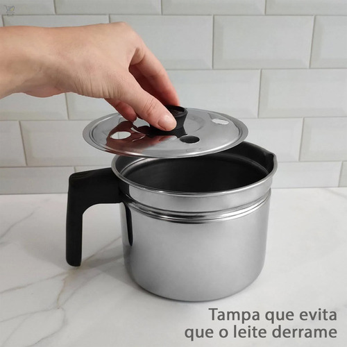 Leiteira Inox Fervedor 1,5l Tampa Não Derrama Leite Caneca