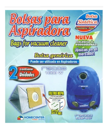 Bolsas De Repuesto Para Aspiradora Recco Ec813-1000 Set X 2