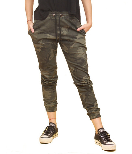 Imagen 2 de 5 de Jogger Mujer Camuflado Gabardina Elastizada Liviana C/cordón