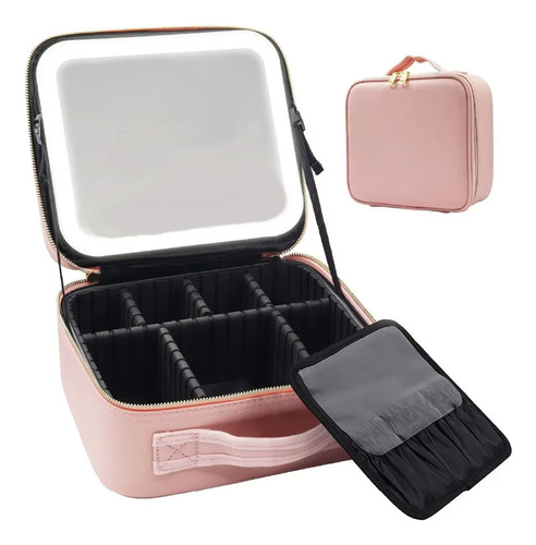 Estuche Porta Cosmeticos Rosa Espejo Led Neceser Maquillaje Impermeable Veoquiero