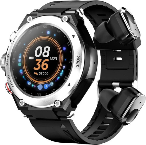 Reloj Inteligente Con Audifonos Bluetooth Rastreador Fitness Color De La Caja Plateado