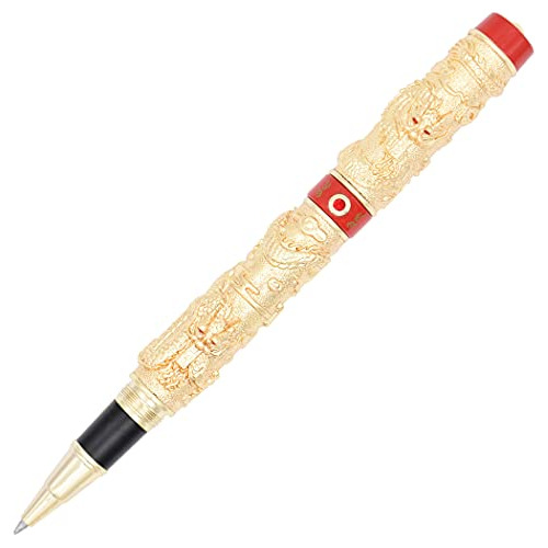 Golden Double Dragon Rollerball Pen With Red