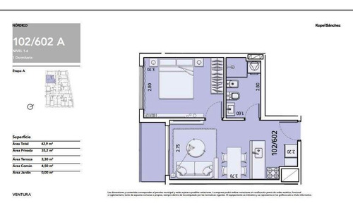 Imagen 8 de 14 de Apto 1 Dormitorio, 1 Baño, Cocina Integrada, Terraza.