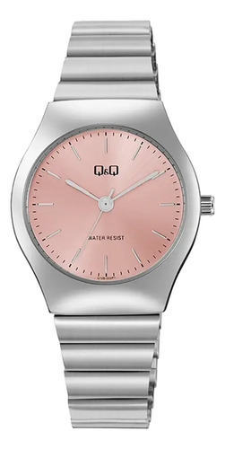 Reloj Q&q Análogo Estilo Elegante Dama Modelos Febo Correa Plateado Bisel Plateado Fondo Rosa