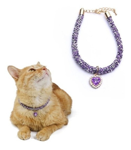 Collar De Lujo Con Colgante De Cristal De Corazón Perro Gato