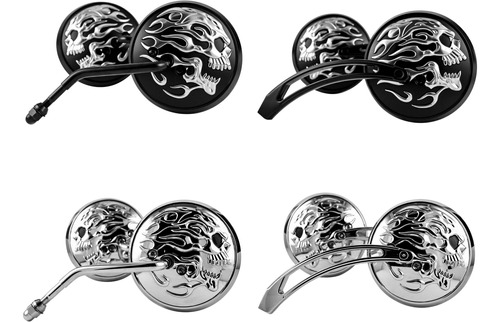 Negro Flaming Skull Espejo W/inox Steel Stem