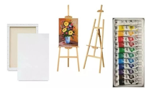 Pack De 3 Bastidores, Atril 90cm Y 12 Pinturas