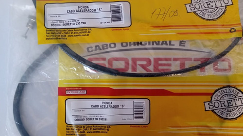 Imagem 1 de 3 de Cabo Acelerador A + B Honda Shadow 600 Todas Soretto