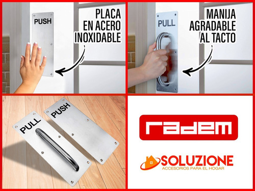 Imagen 6 de 10 de Placa Push Y Pull P/puertas Acero Inox 300 X 100mm Radem