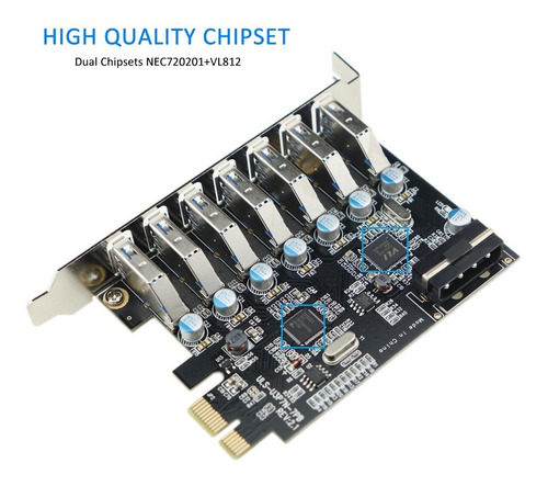 Multiplicadora Pcie De Expansão Com 7 Portas, Usb 3.0 Molex