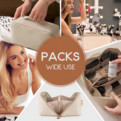 Bolsa De Cosméticos De Viaje De Gran Capacidad Para Mujer Color Light Champagne