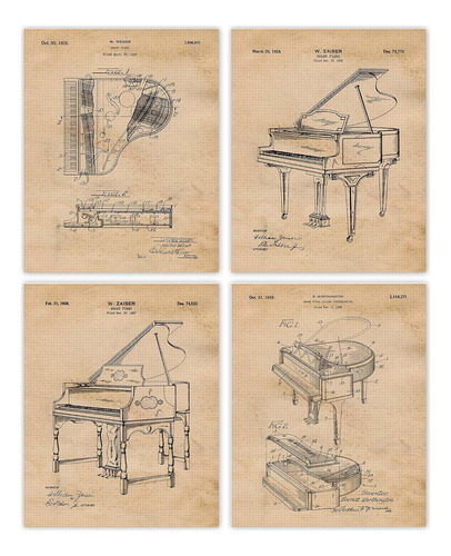 Impresiones De Patentes De Piano Vintage, 4 Fotos Sin M...