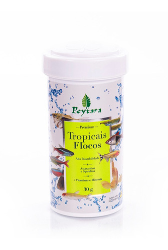 Poytara Tropicais Flocos - Pote 30g - Ração Peixes