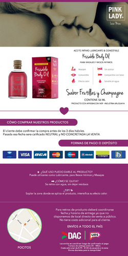 Aceite Masajes Íntimo Lubricación Efecto Caliente Pink Lady