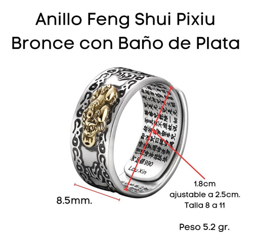 Anillo Pixiu Suerte Riqueza Prosperidad Feng Shui Hombre