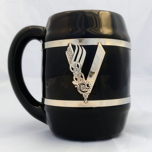 Vaso Chopp Cervecero. Cerámica Y Alpaca. Vikings. 500 Cc