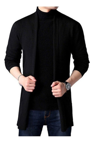 Saco Sueter Cardigan Casual Largo Abierto Para Hombre