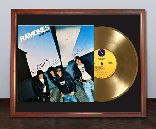 The Ramones Leave Home Tapa Lp Firmada Y Disco De Oro Cuadro