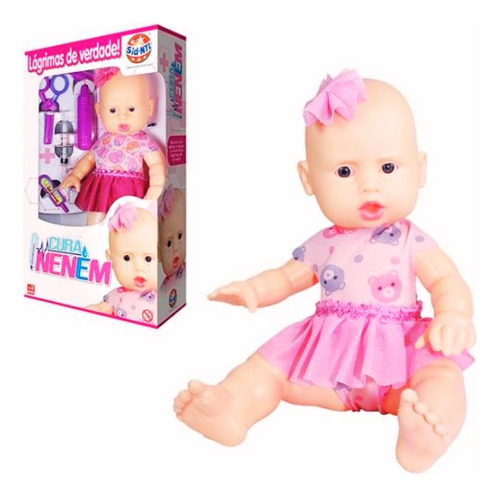 Boneca Que Chora Cura Neném Brinquedo 38cm Com Acessórios