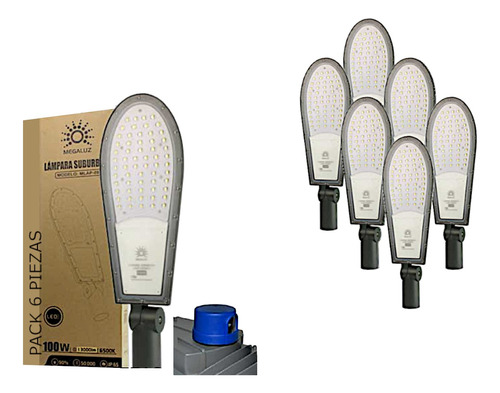 Lampara Led Suburbana 100w/1000w Exteriores Ip65 6 Piezas