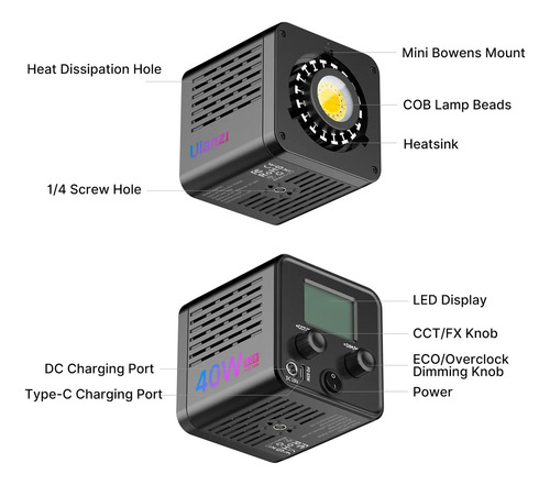 Luz De Vídeo Led Portátil Ulanzi L024 40w + As-d30 + Mt-79