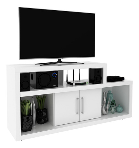 Rack Mesa Para Tv Y Audio Con Ruedas R 1450 Color Blanco