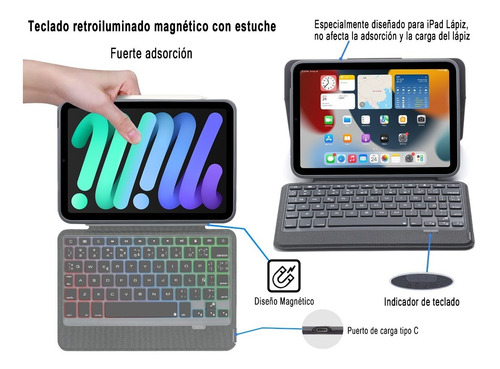 Imagen 2 de 2 de Teclado Mágico Táctil Retroiluminado Para iPad Mini 6