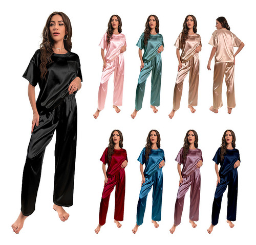 Conjunto De Pijama Pantalone De Satén De Dos Piezas Para Muj