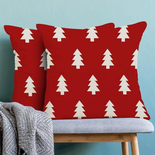 Funda Almohada Navidad 50 X 50 Cm Árboles Rojos Blancos