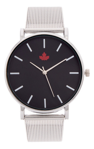 Relógio Minimalista Quebec Lindo Prateado E Preto Original