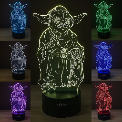 Lampara Led 3d Mesa Yoda Star Wars Holograma Ilusion Dd-140