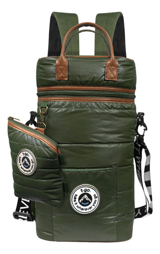 Bolso Matero T-go Mochila Bolso Morral Con Yerbero Matera Porta Termo 1.3 Litros Para Mate Color Verde Detalles En Eco Cuero