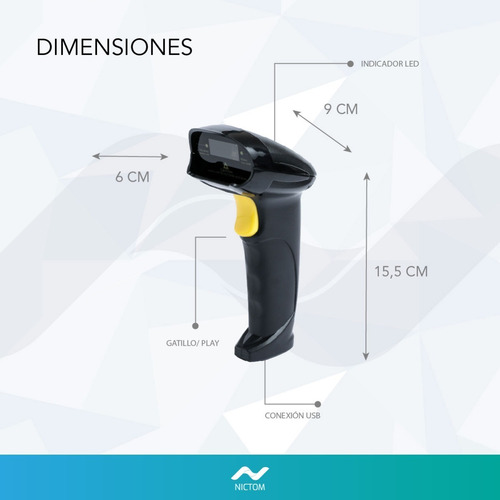 Lector Código De Barras Inalámbrico Usb Scanner Memoria Int Color Negro