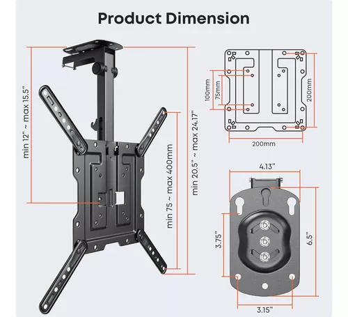 PUTORSEN Plegable Soporte TV Techo, Soporte Giratorio para TV para Pantalla  de 23 a 55 Pulgadas