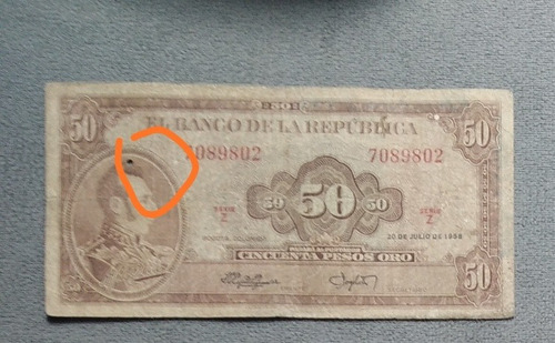 Billete De 50 Pesos Años 1958, Primera Fecha, Estado 6