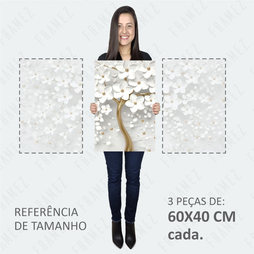 Imagem 4 de 8 de Quadro Decorativo Para Sala Quarto Flores Cerejeiras 3 Telas