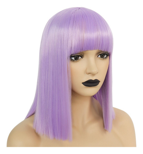 Peluca De Mujer Bob Corta Y Recta Morada