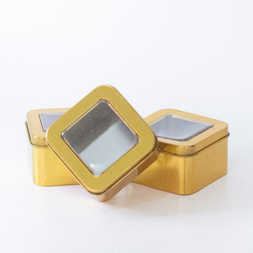 Imagem 1 de 1 de Kit 10 Latinhas De Alumínio Dourada - Quadrada C/ Visor