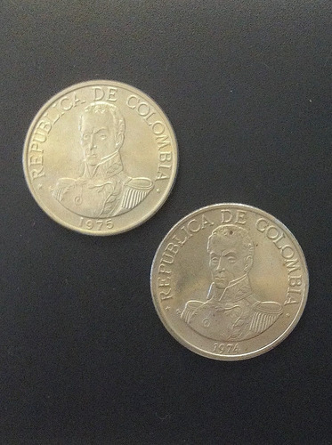 Monedas De Colombia Simón Bolívar 1 Peso 1974-75 Unc.