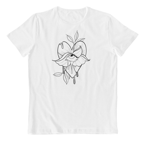 Dtf - Polera Blanca Algodon - Flor Llorando Naturaleza B/n